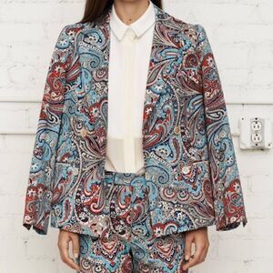 Sea New York Blue Paisley Print Pattern Double Breasted Blazer Jacket Sz 2